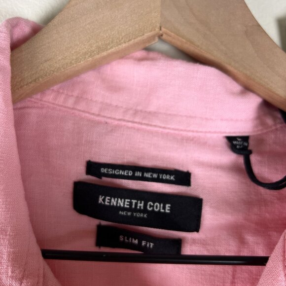NWT Kenneth Cole Mens Washed Pink Short Sleeve Linen Shirt - Picture 3 of 5